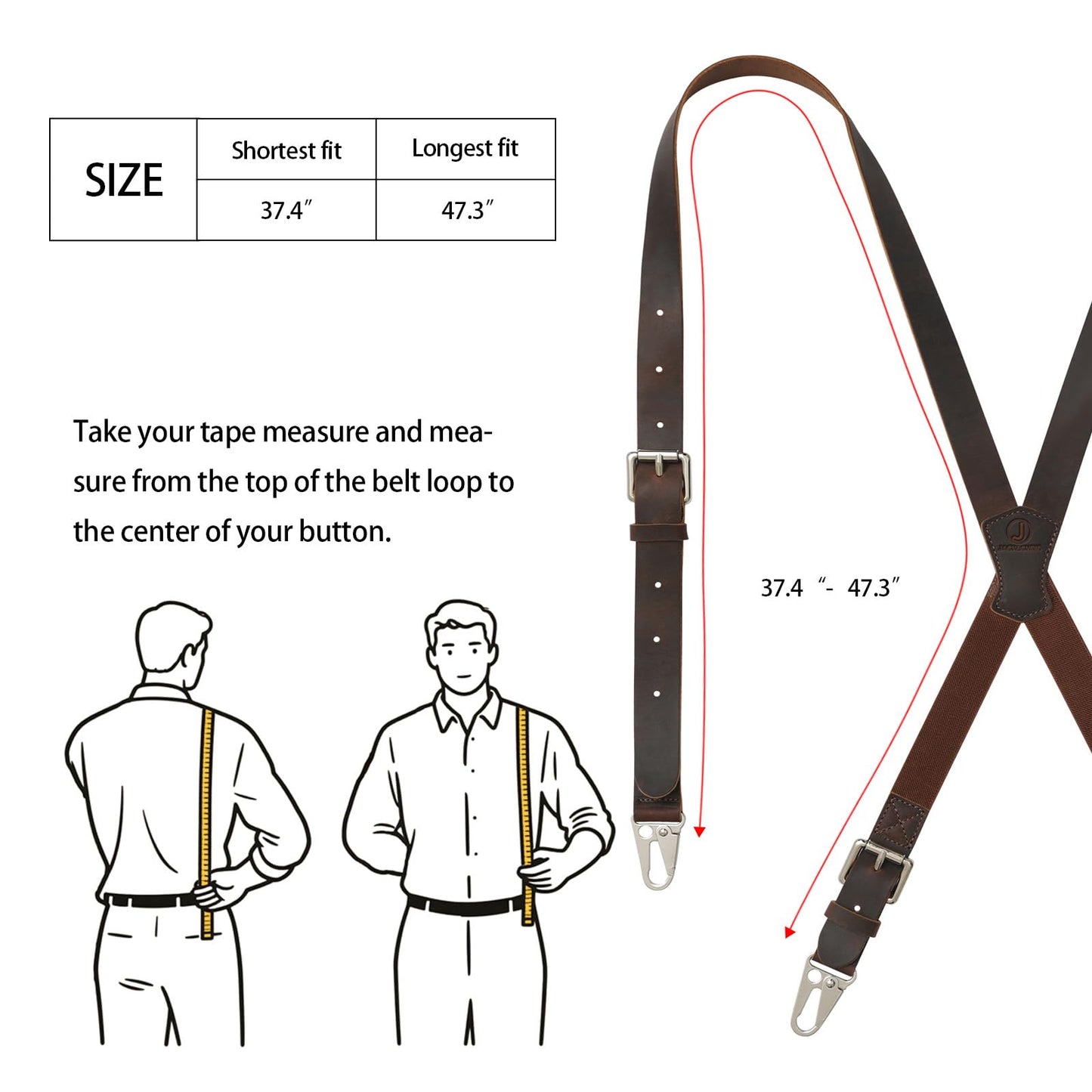 Jack&Chris Genuine Leather X-Shaped Suspenders for Men, Solid 1 Inch Wide Adjustable Heavy Duty Suspenders with Sturdy Clips, Men Accessories For Jeans, Red Brown