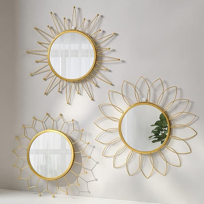 Gold Mirrors for Wall - Metal Sunburst Wall Mirror Room Decor & Home Decor, Boho Mirror Wall Decor Gifts for Women & Moms (Small, Sunshine)