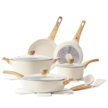 SENSARTE Ceramic Cookware Sets, Pots and Pans Set Non stick, 14-Piece Induction Cookware, Non toxic Healthy Non Stick Kitchen Cooking Set, with Frying Pans Set, PFAS PTFE PFOA PFOS Free