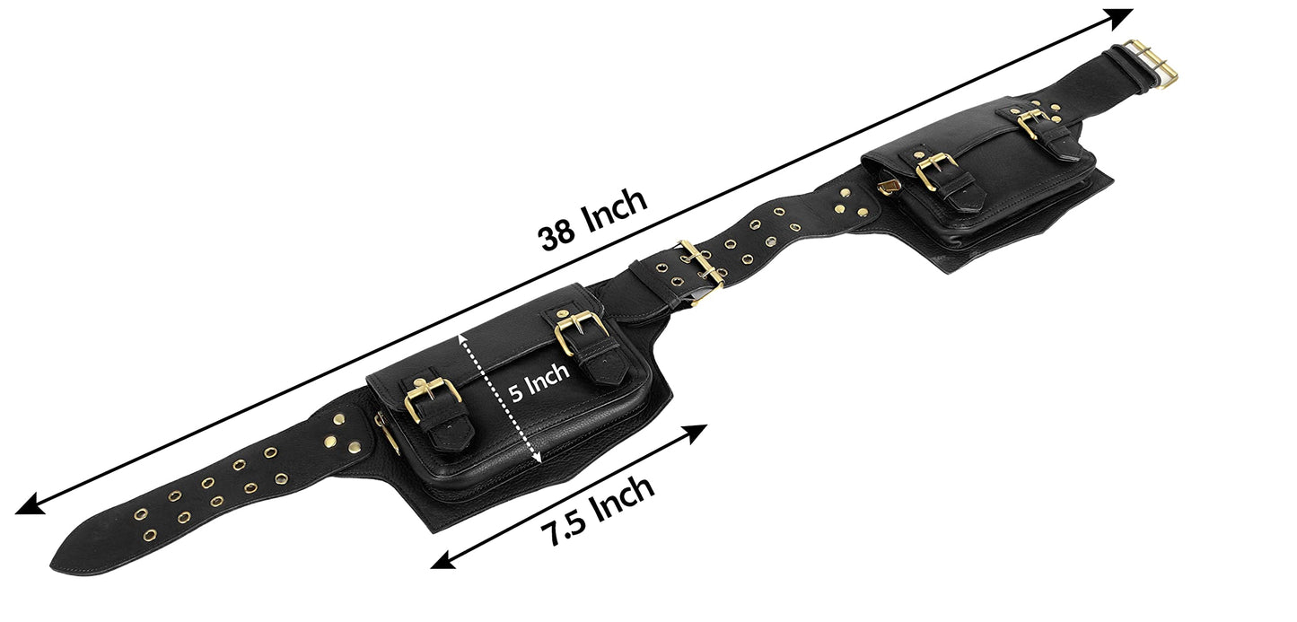 Mens Boys Vintage Leather Messenger Belt Sling Leather Utility Pouch Fanny Pack Messenger Waist Belt Gift for Men & Women (Black)