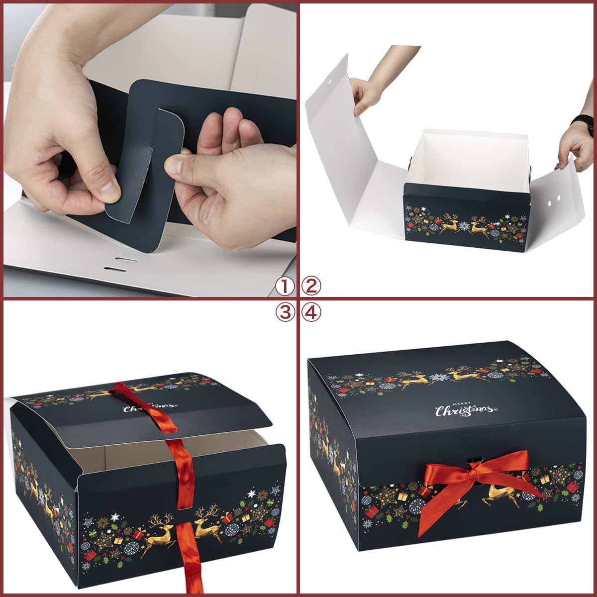 ARTLYMERS Christmas Gift Boxes with Lids, 12 Pack Gift Box and Red Ribbon Christmas Themed Pattern Small Gift Boxes for Xmas Presents Gifts Easy Assemble