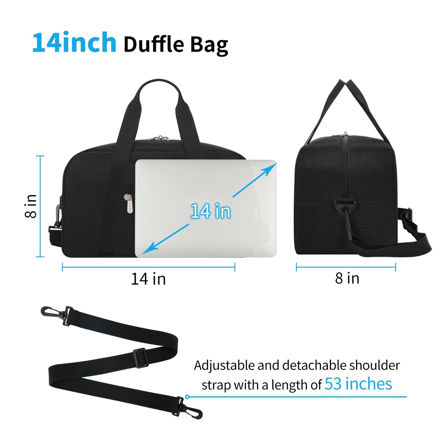 Small Gym Bag 14 inch lightweight Carry On Mini Duffel Bag for Travel Sport - Black