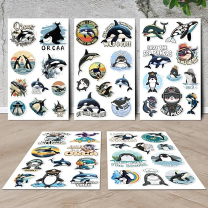 Orca Stickers 50 Pieces Vinyl Waterproof Decal for Laptop Water Bottle Phone Car Window Bike Motorcycle Stakeboard Scrapbook Orcas Sticker Gifts for Kid Teen Adult