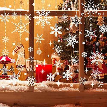 AnyDesign White Snowflake Windows Clings Christmas Window Decals 215 Pcs Winter Double-Sided Window Stickers for Xmas Winter New Year Home School Office Decoration Party Supplies, 9 Sheets