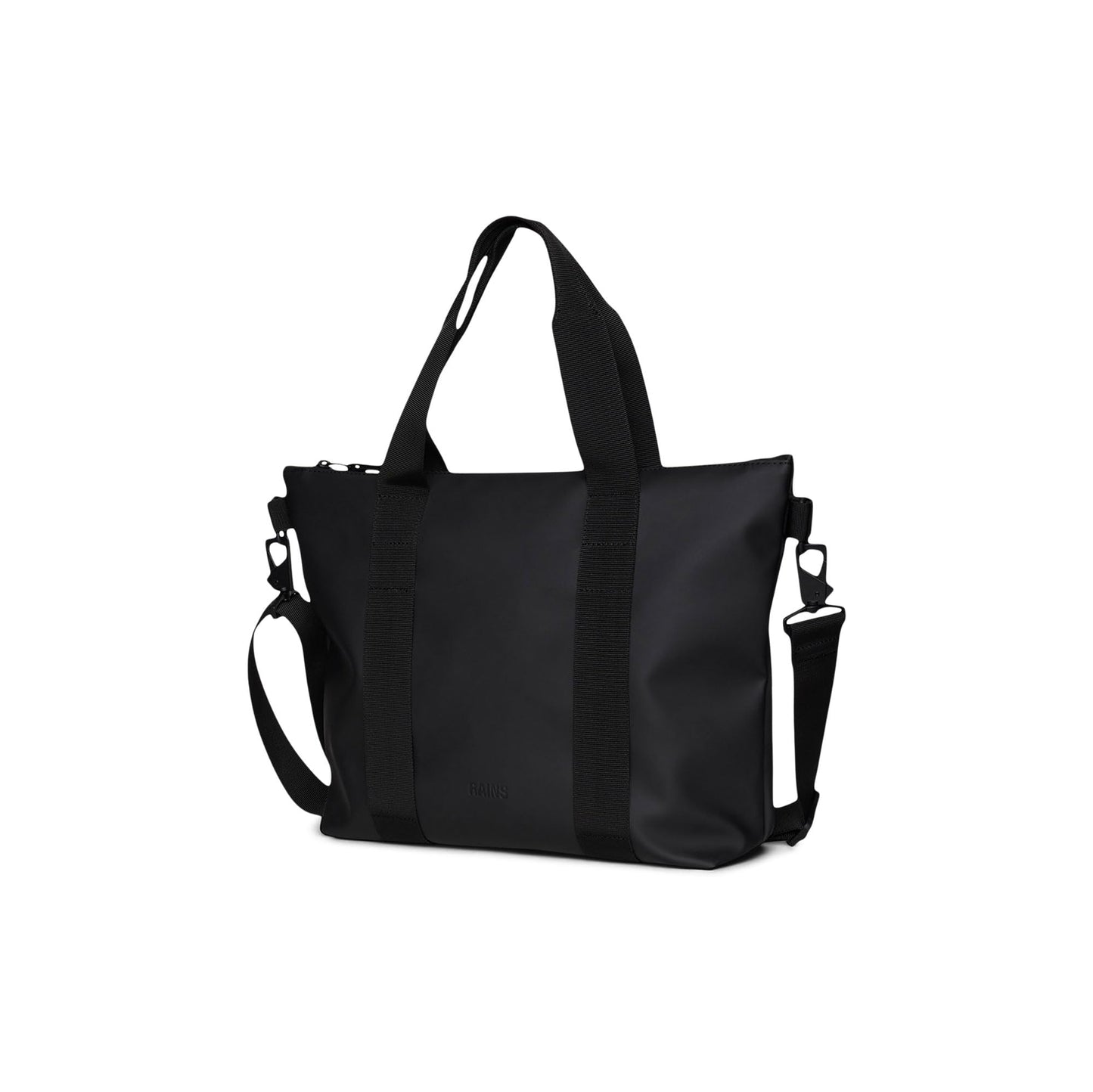 RAINS Tote Bag Micro - Black Waterproof Shoulder Bag for Men and Women - Compact Black Tote for Work, Travel, Shopping with Coated Zip and Carry Handles - 2 Year Warranty