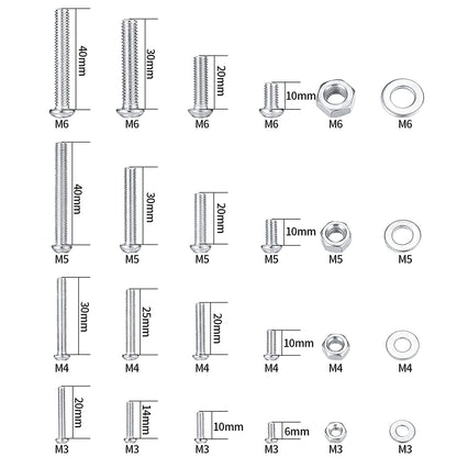 wugongshan 1080 Pcs Screws Bolts and Nuts Assortment Kit, Metric Machine Screws and Nuts and Flat Washers, M3/M4/M5/M6 Cross Slotted Round Head Bolts Sets (C)