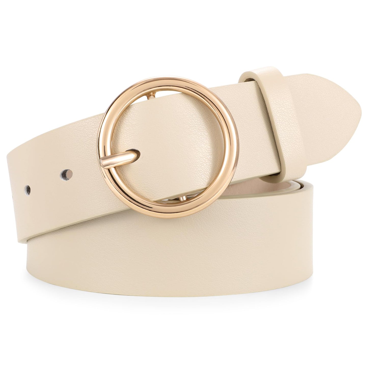 XZQTIVE Women Leather Belt with Circle Gold Buckle Fashion Ladies Waist Belt for Jeans Pants Dresses,Beige