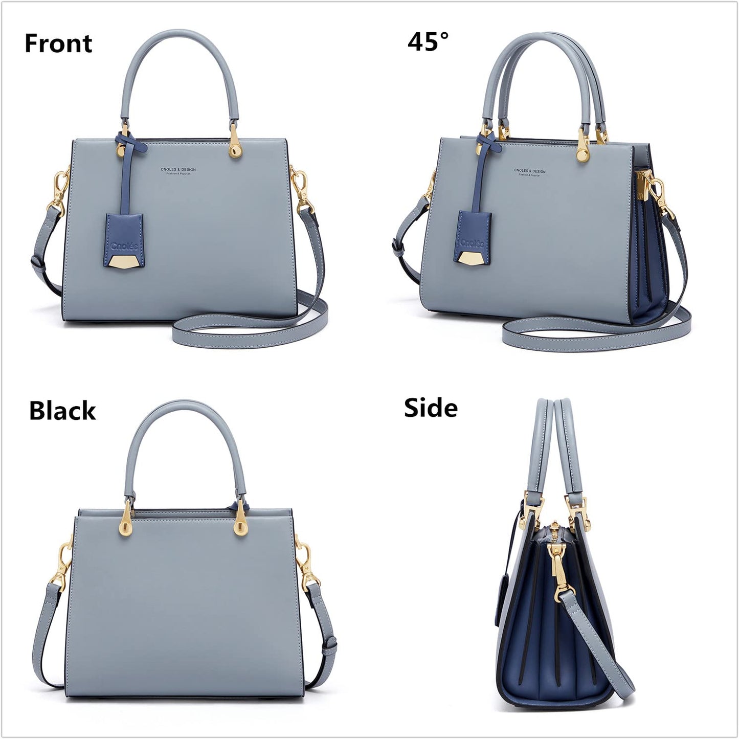 Cnoles Cowhide Leather Tote Handbags Medium Shoulder Bags Ladies Handle Satchel Purse Tote Bag Purse for Women Grey