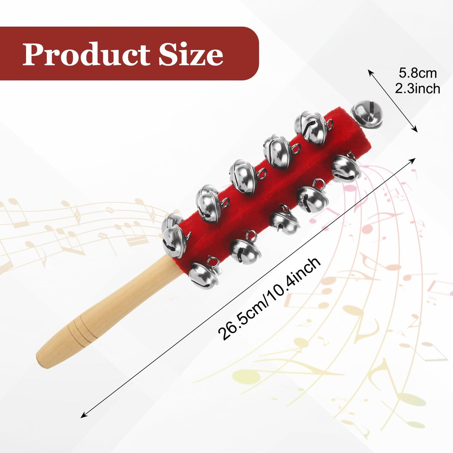 LOLYSIC 6 Pack Christmas Hand Jingle Bells Wooden Handle Sleigh Bells Christmas Stick Jingle Bells Shaker Rattle Musical Percussion Handheld Bells Holiday Xmas Gifts