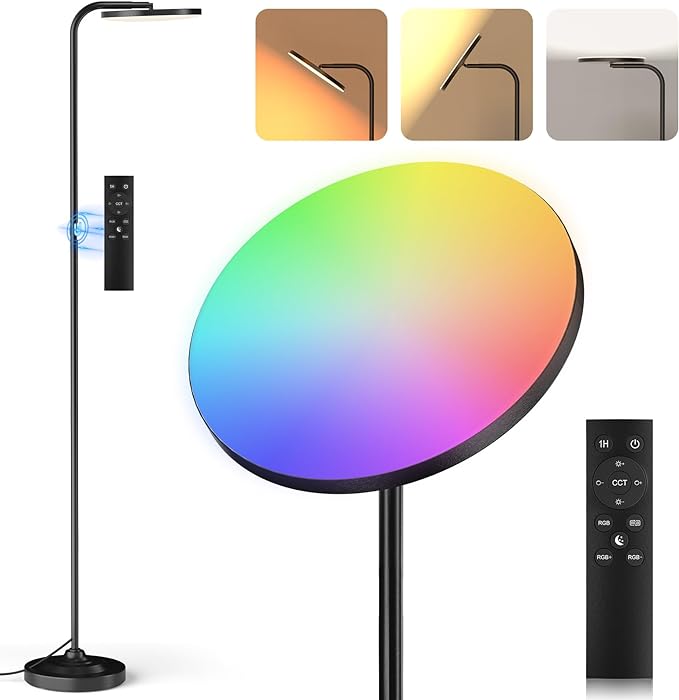 RGB Floor Lamp, 36W Bright LED Standing Lamp, Stepless Dimming Color Changing Torchiere Floor Lamps with Remote, 350°Rotating Modern Tall Floor Lamp for Living Room, Gaming Room