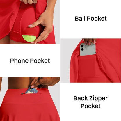 LXNMGO Women's High Waist Pleated Tennis Skirt with 4 Pockets Lightweight Athletic Golf Skorts Skirts for Running Workout Red, M