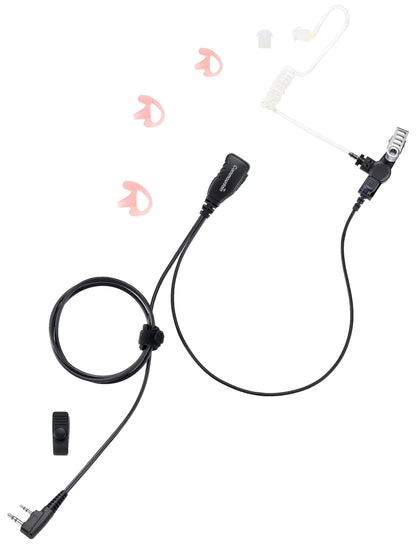 commountain Earpiece with PTT/Mic Compatible for Kenwood Baofeng SAMCOM BTECH Retevis Walkie Talkies Radios and BF-F8HP UV-82HP UV-5R UV82 UV82C UV5X3 TK NX, Acoustic Tube Headset, 2 Pin Style