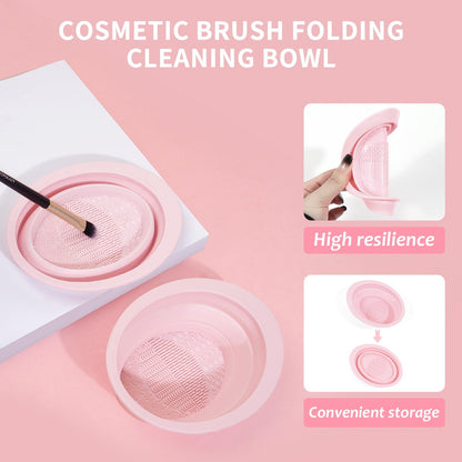 MAANGE 30pcs Professional Makeup Brush Set With Velvet Bag&5pcs Beauty Blender&2pcs Makeup Remover Puff&5pcs Triangle Powder Puff&3pcs Mini Thumb Puff&Toiletry Bag&2pcs Cleaning Mat (Blacksliver)