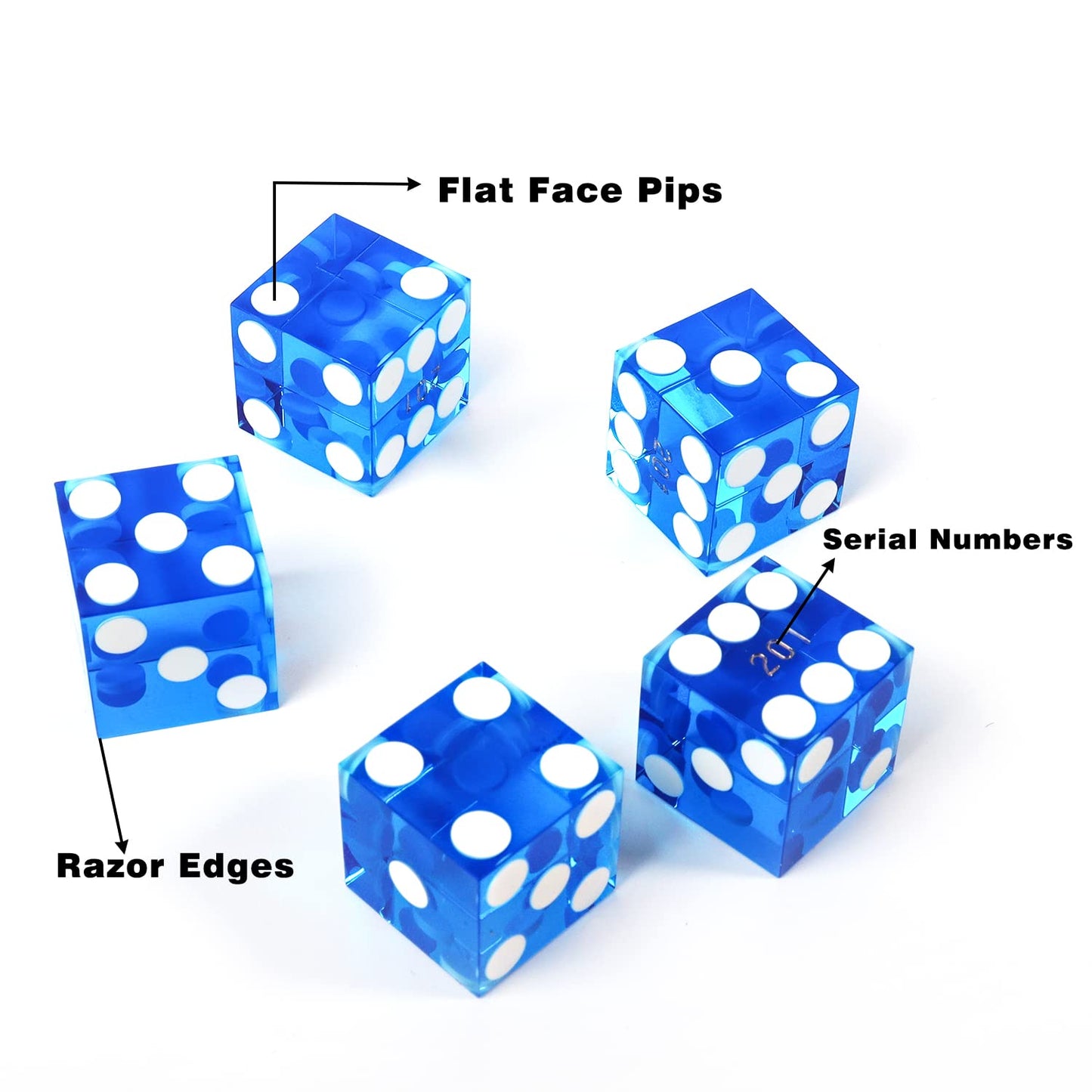 GSE Games & Sports Expert Casino Dice Game AAA Grade 19mm Pro Vegas Style Craps Dice Set of 5 with Razor Sharp Edges & Matching Serialized Numbers for RPG, Dice Stacking, Yahtzee Dice Games