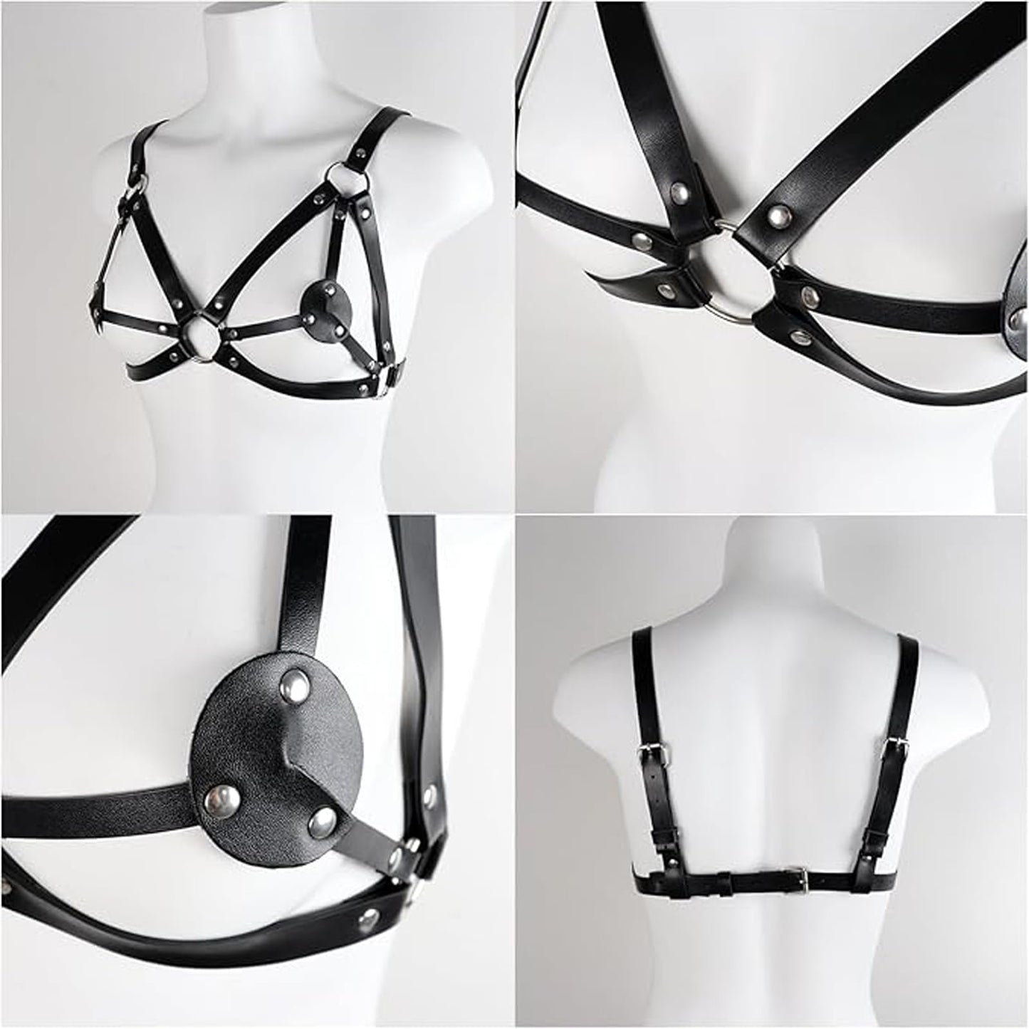 Women's Adjustable Leather Harness Cage Bra Corset Lingerie, Punk Gothic Fetish Bodywear, Sexy Black Bikini Outfit for Women Adults Halloween Costume Party Night Club Rave Play