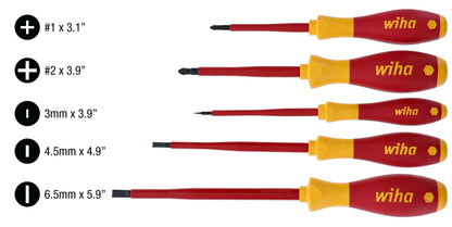 Wiha 32091 5-Piece 1000-Volt Slotted and Phillips Insulated Screwdriver Set