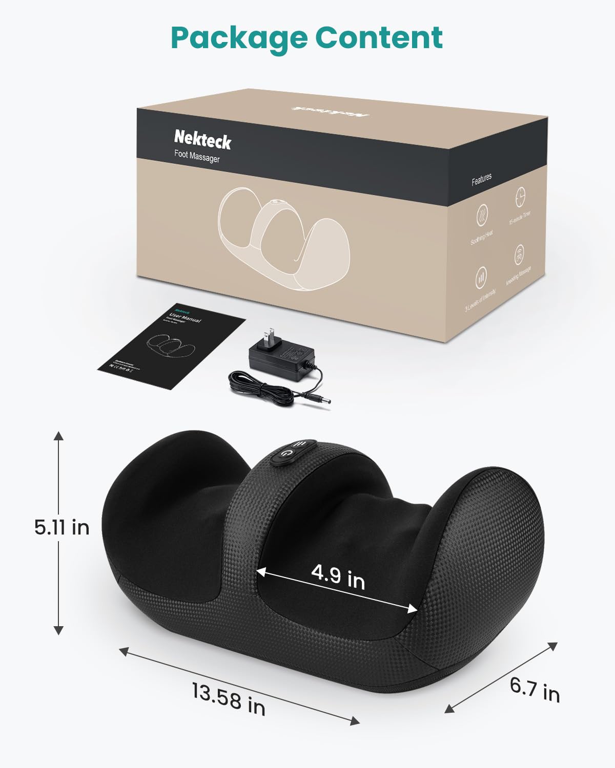 Nekteck Foot Massager with Heat & Foot Roller, Shiatsu Calf Leg Massager for Circulation and Neuropathy Pain Relief for Feet Care Home Office Gadgets Relaxing Massage Tools Gifts for Women Men Mom Dad