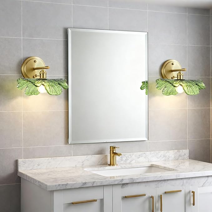 Vintage Wall sconces Glass Wall Sconce with Green Glass Shade Gold Wall Sconce Modern Vanity Light Bathroom Bathroom Light fixtures Over Mirro Wall lamp for Bedroom Hallway Living Room