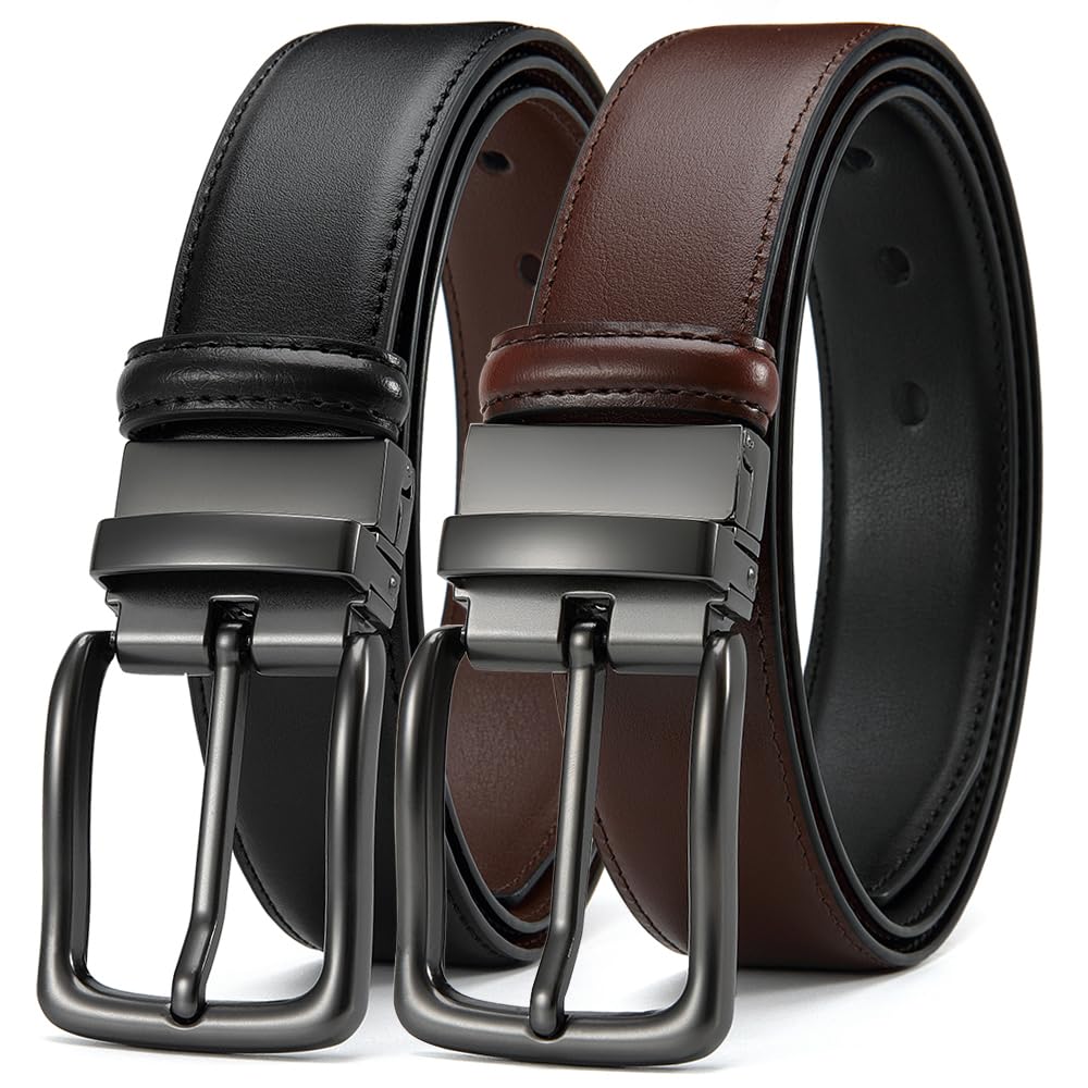 DOOPAI Reversible Leather Belt for Men 1.25" - Dual Sided Dress and Casual Belt, Trim to Fit, 2 Styles in One Belt