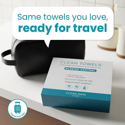Clean Skin Club Blemish Control Clean Towels® XL, Travel Pack, Face Towels