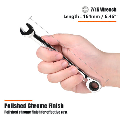 Egofine 9/16 inch Ratcheting Combination Wrench SAE, Industrial Grade Gear Spanner with 12-Point Design, 72-Tooth Ratchet, Chrome Vanadium Steel