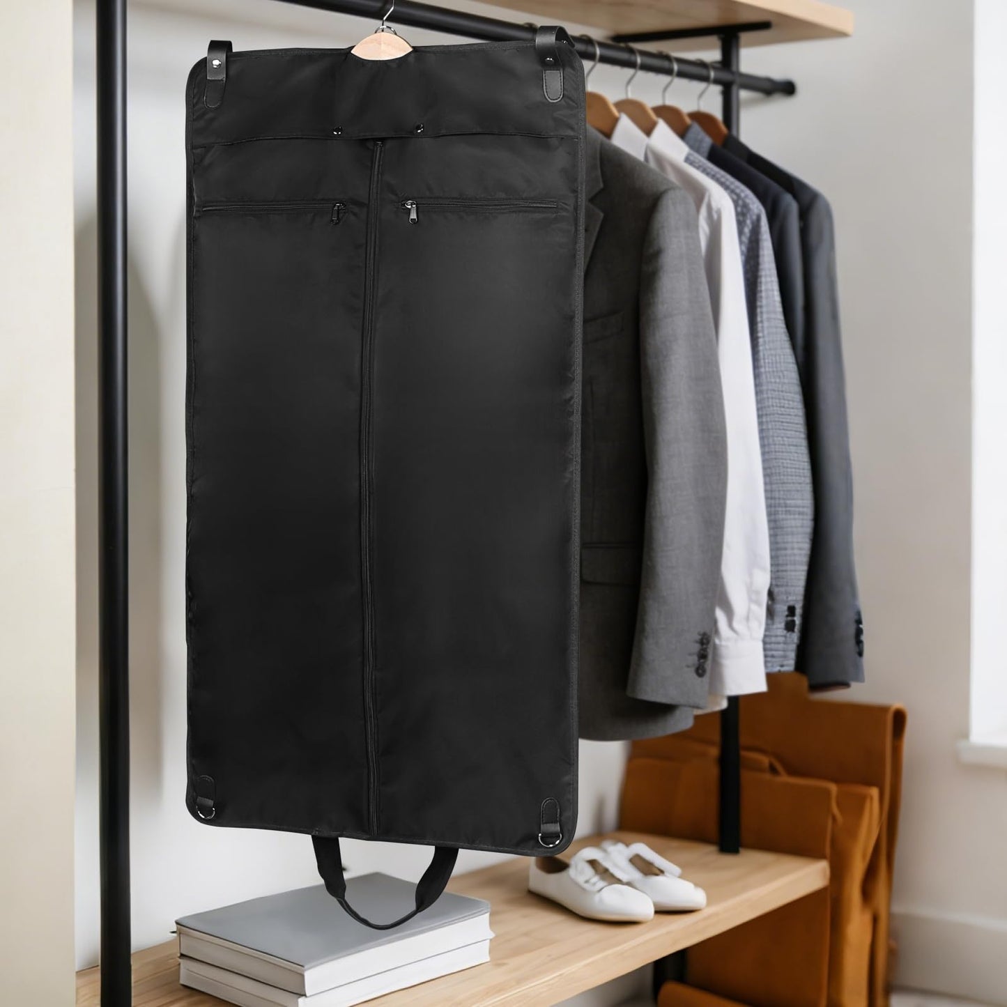 Univivi 43" Garment Bags for Travel, Heavy Duty Suit Travel Bag for Men&Women, Foldable Garment Bags for Hanging Clothes with 5 Zipper Pockets for Suit, Coats, Shirt,Short Dress