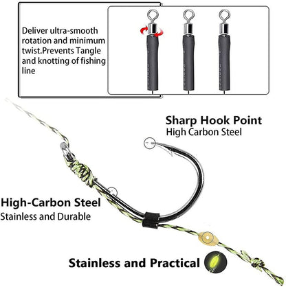 YOTO Carp Rig Set – 24Pcs High Carbon Steel Curved Barbed Hooks with Swivel, Hair Rig Design for Boilie Fishing, Braided Line Fishing Equipment, Size #6