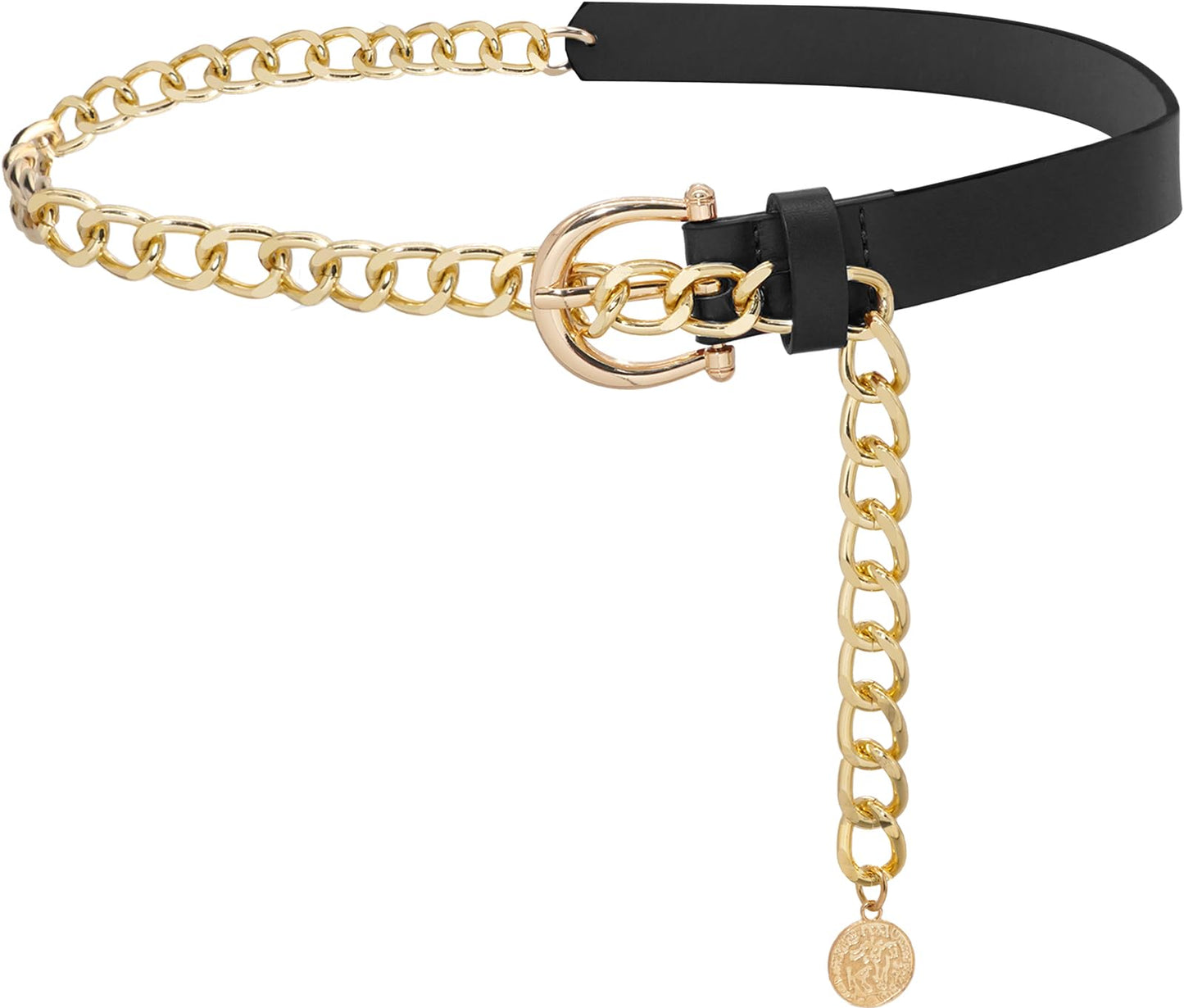 Heyjoin Waist Chain belts for Women Metal Body Waist Belt Chunky Leather Belly Link (Buckle Leather Black-M)