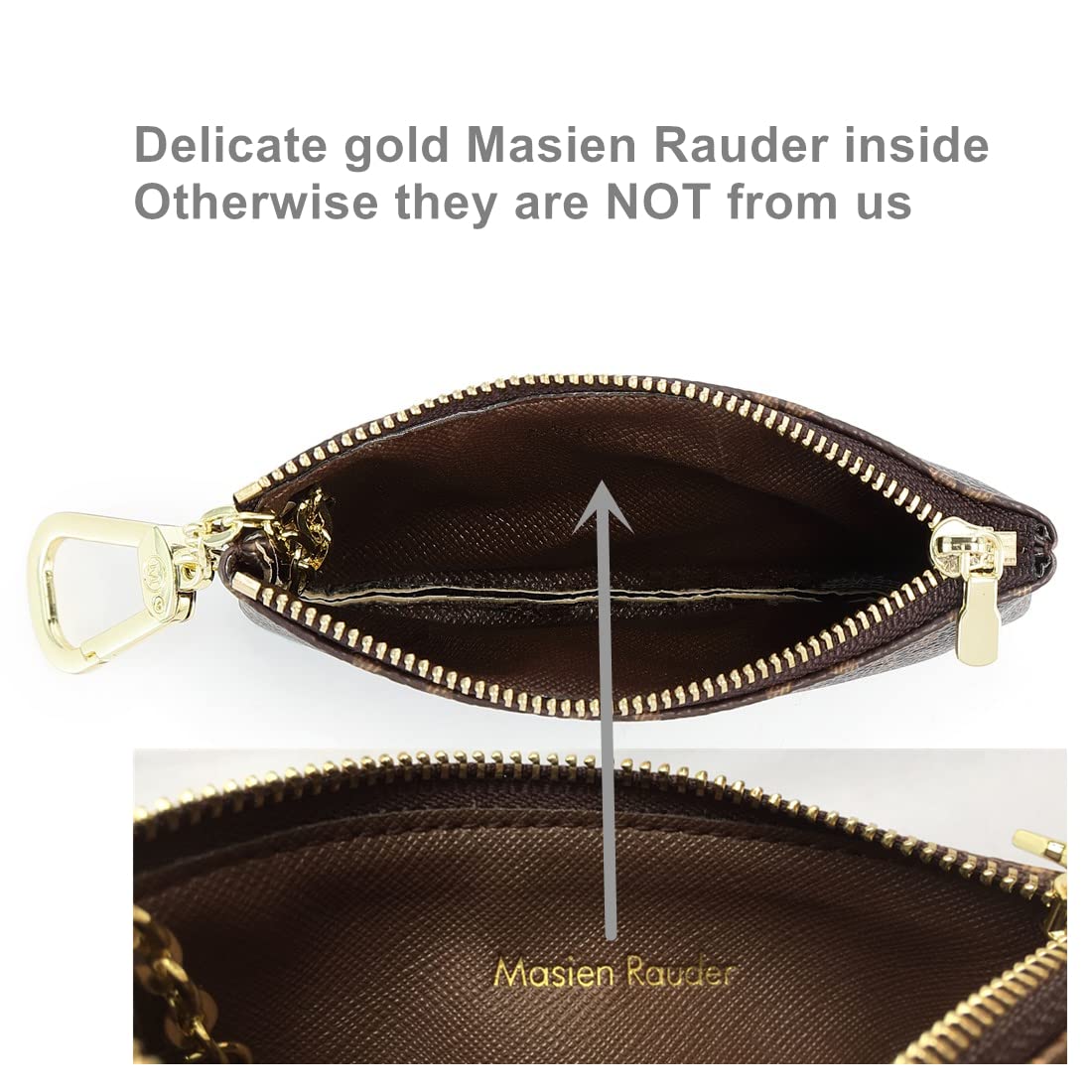 Rauder Luxury Zip Key Chain Pouch | Mini Coin Purse Wallet Card Holder with Clasp | for Men Women - Coated Canvas (Brown)