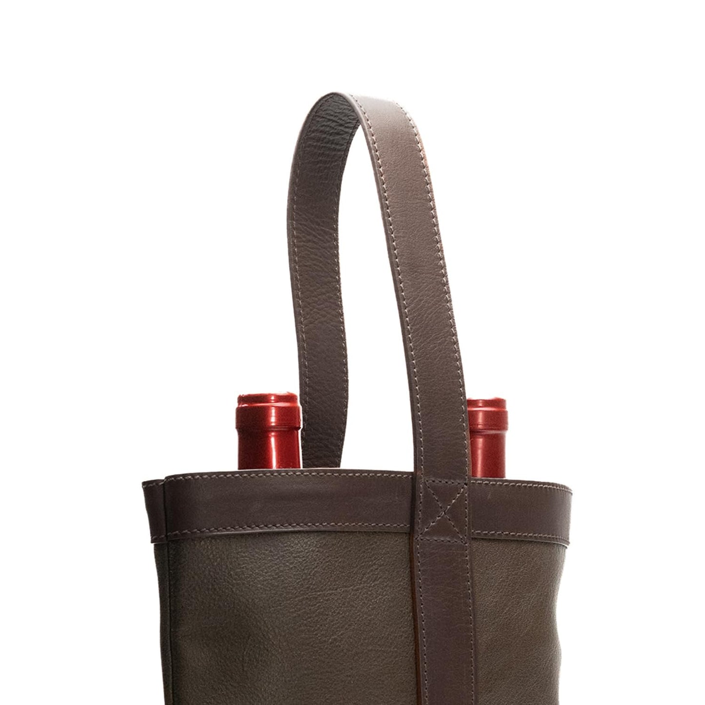 WESLEATH Double Wine Carrier Bag – Leather Wine Tote for Two Bottles with Handles & Metal Buckle – Protective Carrier for Picnic, Wine Champagne Gift Bag (Moka)