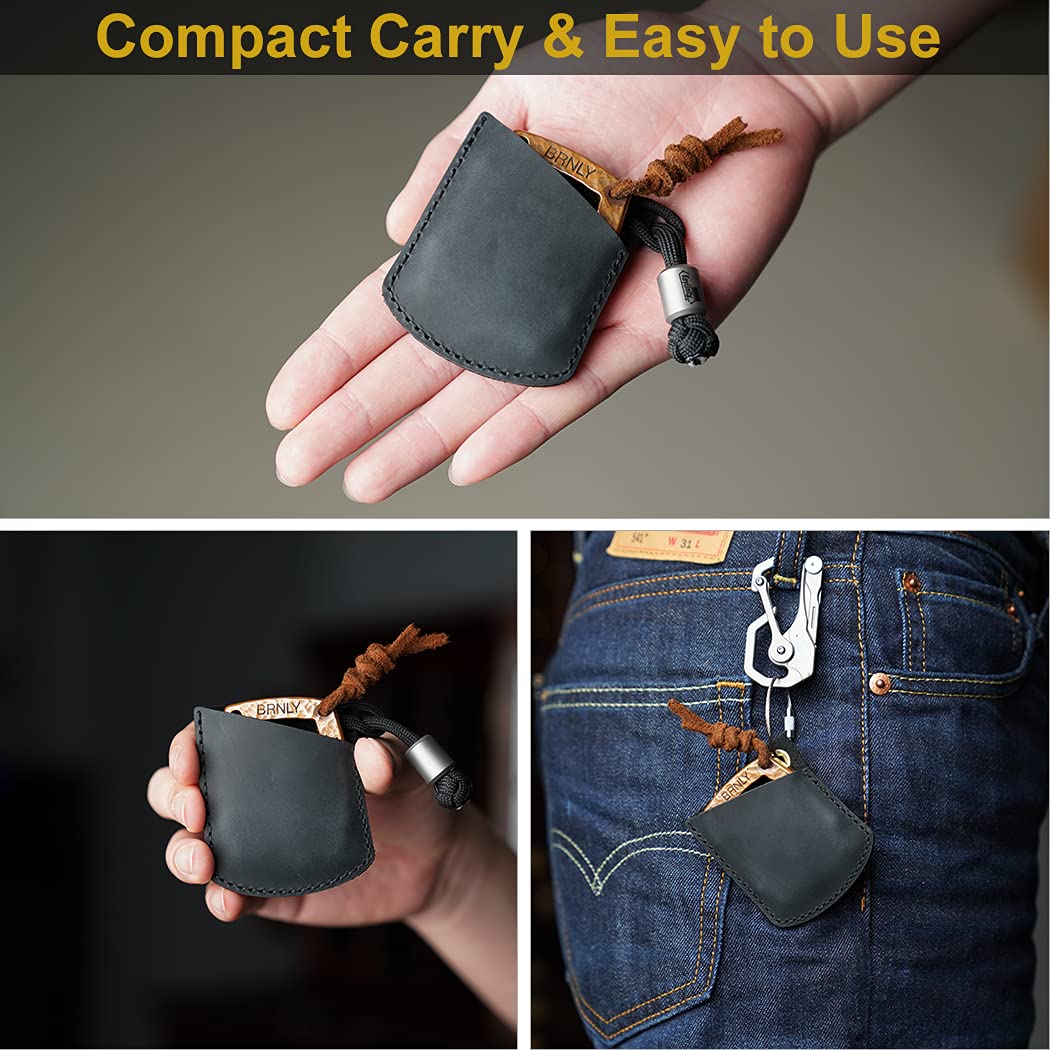 Viperade PJ27 Leather Sheath for EDC Knuckle, Coins, Lighter, Car Key, Carabiner, Mini EDC Gears (Black)