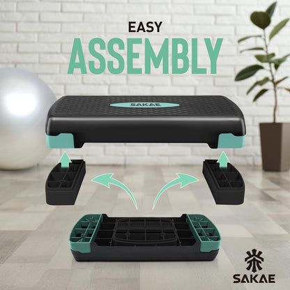 Aerobic Stepper Set with Dumbbells & Measuring Tape, Adjustable Height 2 Level Risers Workout Exercise Step Platform, Green Black, the Ultimate Gift for a Joyful Holiday and Merry Christmas