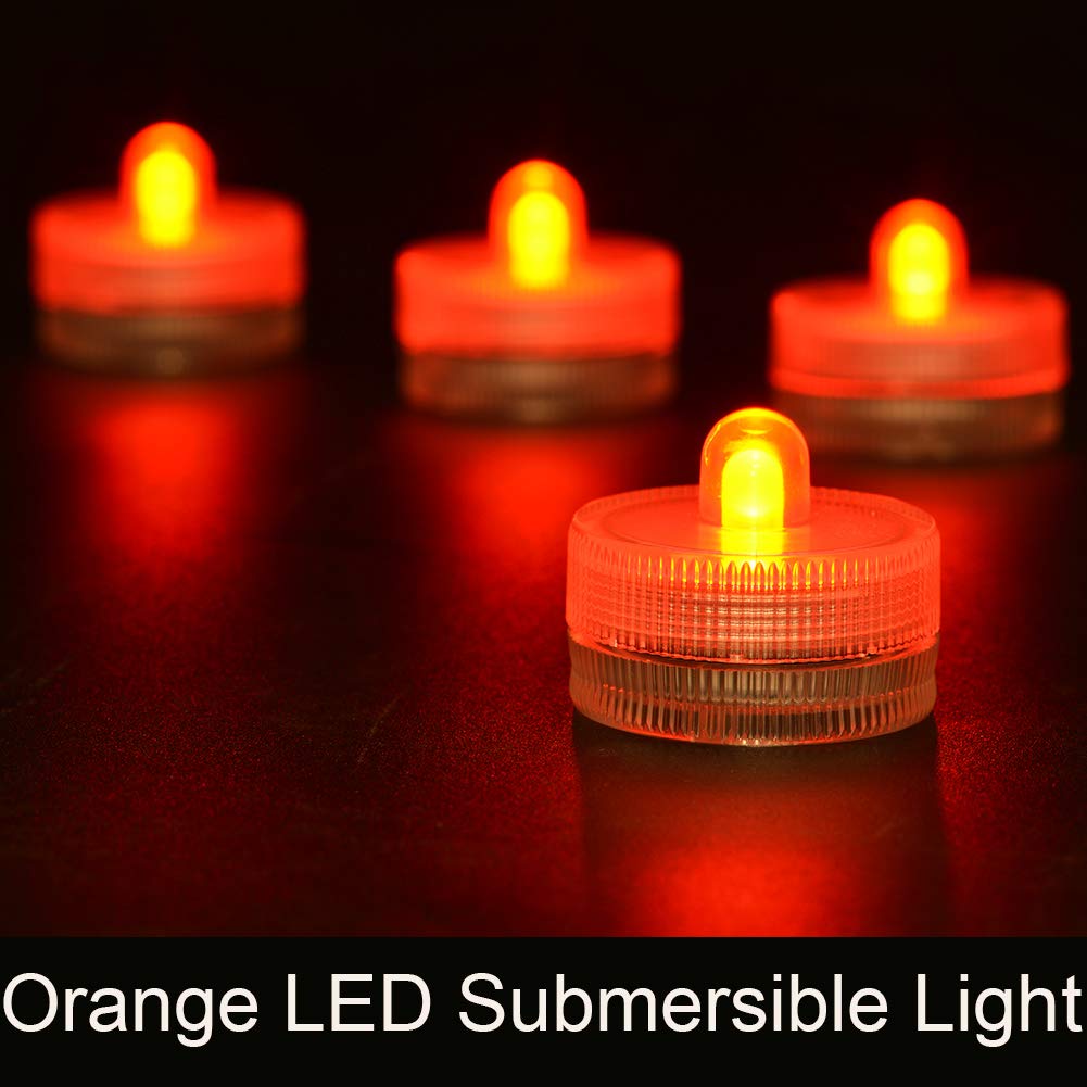 KITOSUN Submersible LED Lights cr2032 Battery Powered Underwater Waterproof LED Tea Light Candles for Events Wedding Centerpieces Vase Floral Xmas Holidays Home Decor Lighting(Pack of 12) (Orange)