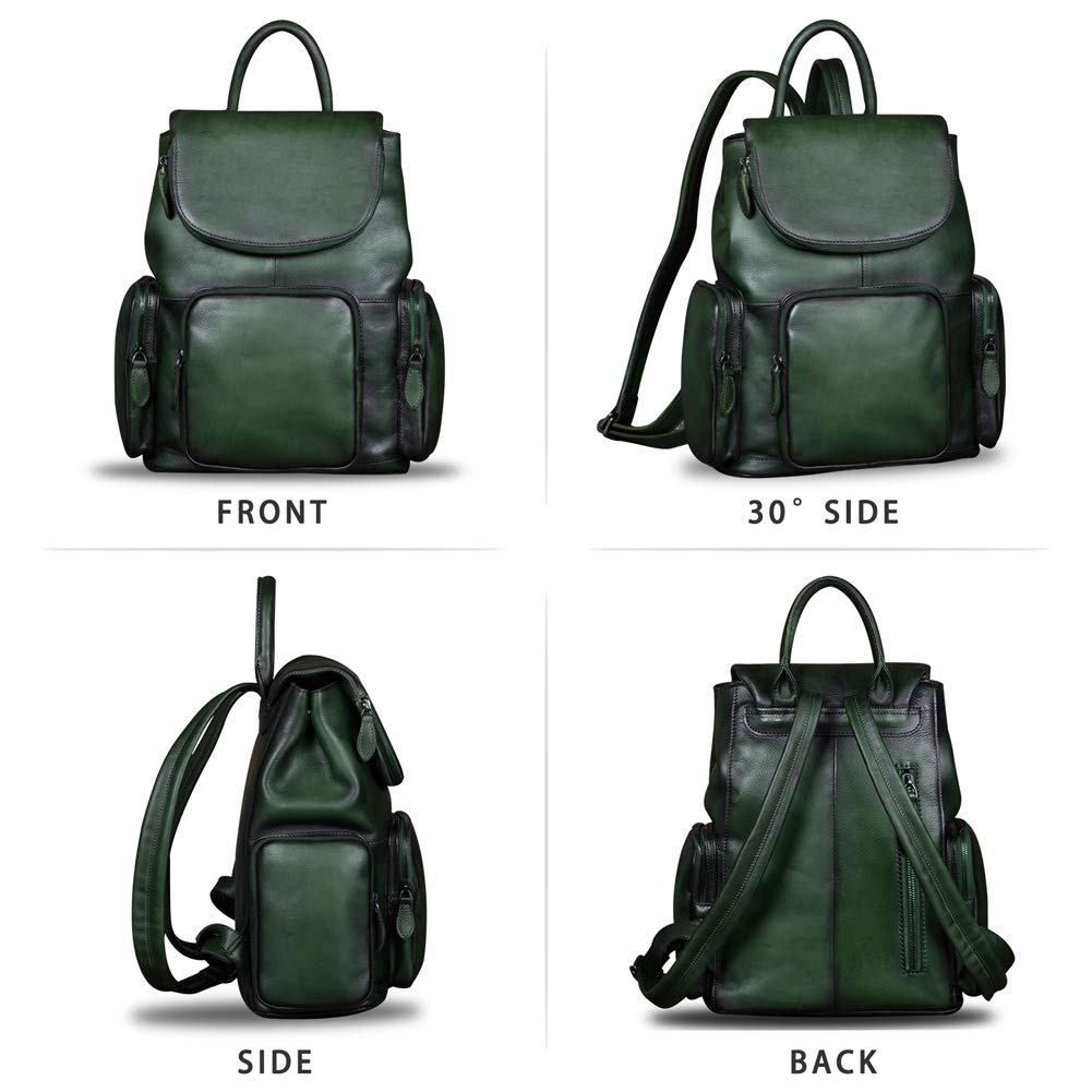 IVTG Genuine Leather Backpack for Women Shoulder Bag Vintage Designer Back Bag Fashion Rucksack Casual Daypack (Green)