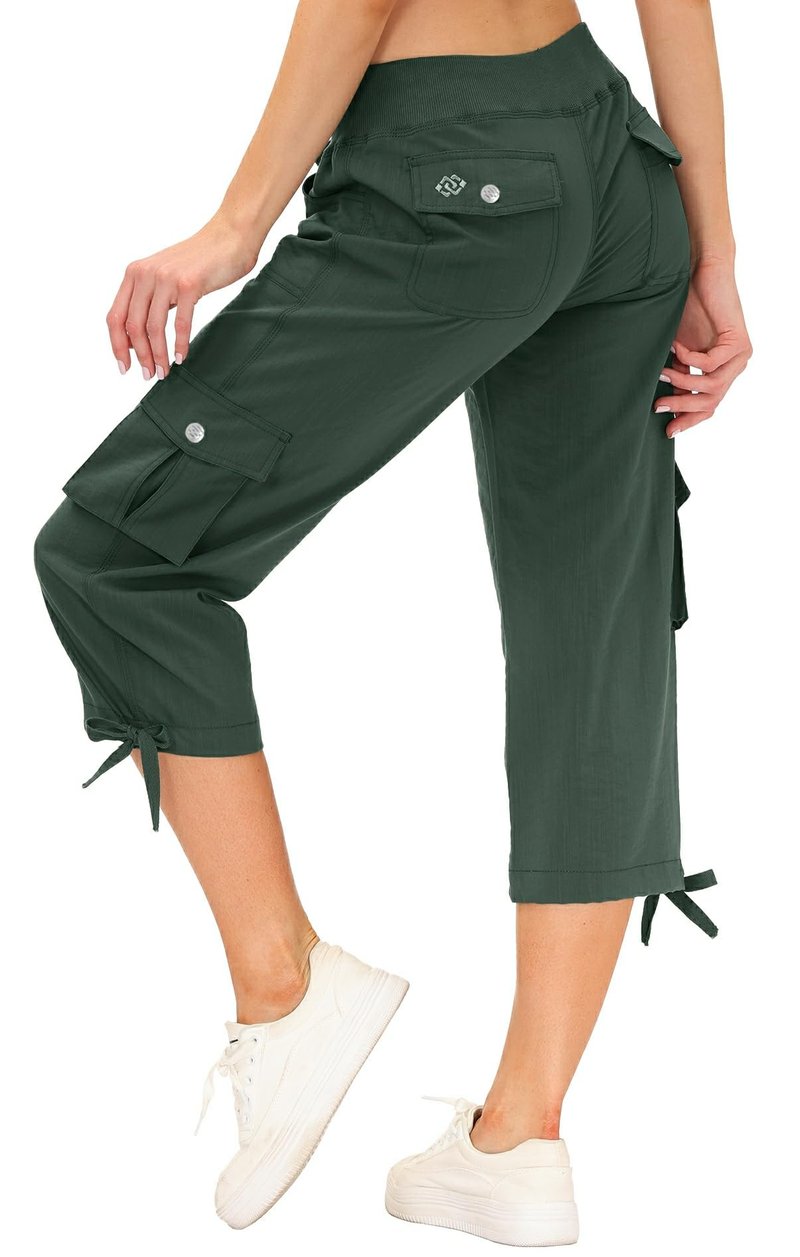 Womens Hiking Cargo Shorts Dry Fit Stretch Athletic Shorts with Pockets Army Green X-Large