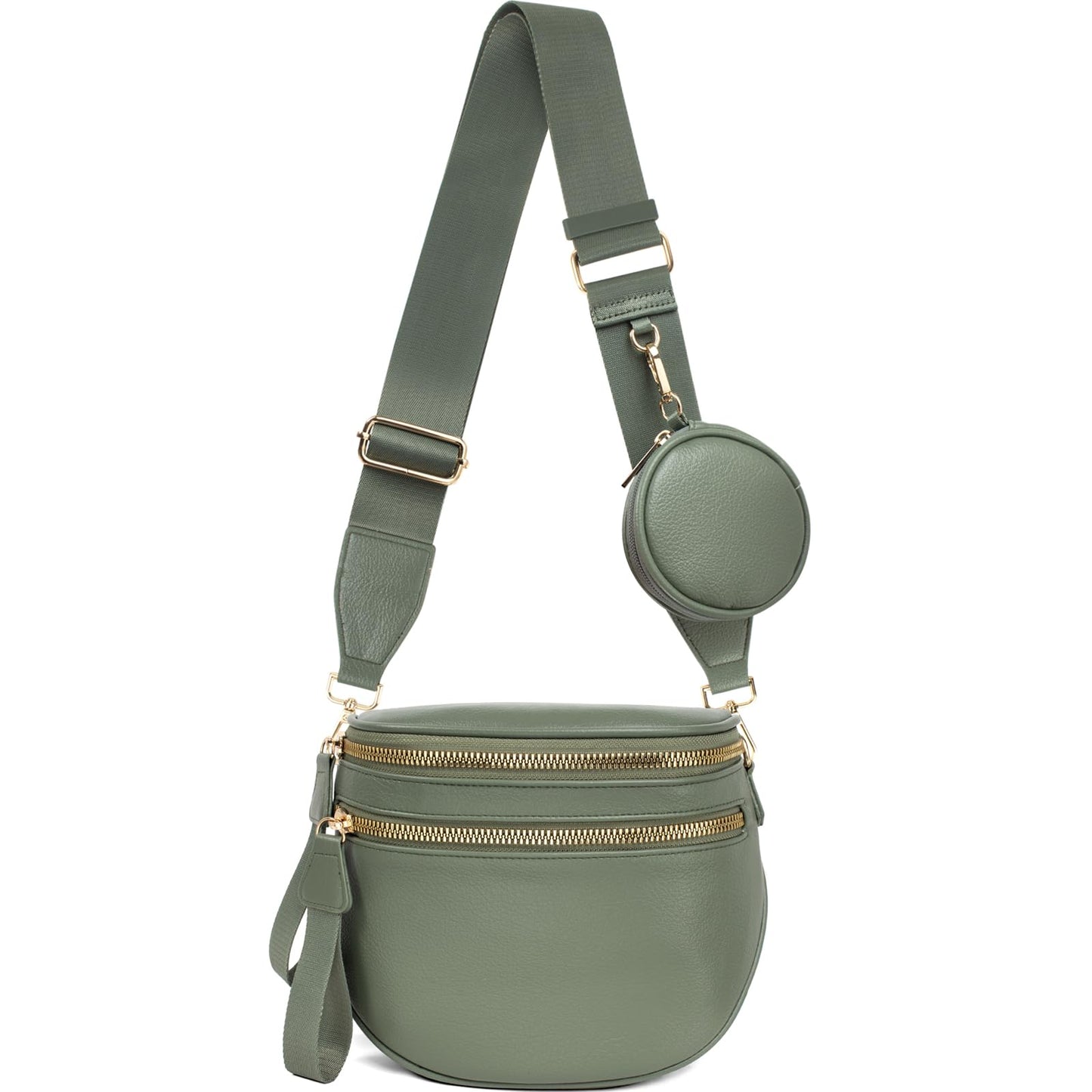 Valentoria Fashionable Womens Leather Waist Bag Crossbody Bag Detachable Wallet Adjustable Shoulder Strap (Bean Green)