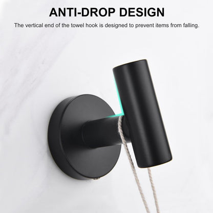 SetSail Towel Hooks for Bathrooms 4 Packs Screw-in Matte Black Bathroom Towel Hook Wall Mounted Stainless Steel Shower Towel Hooks for Coat Hanging, Drill Hole