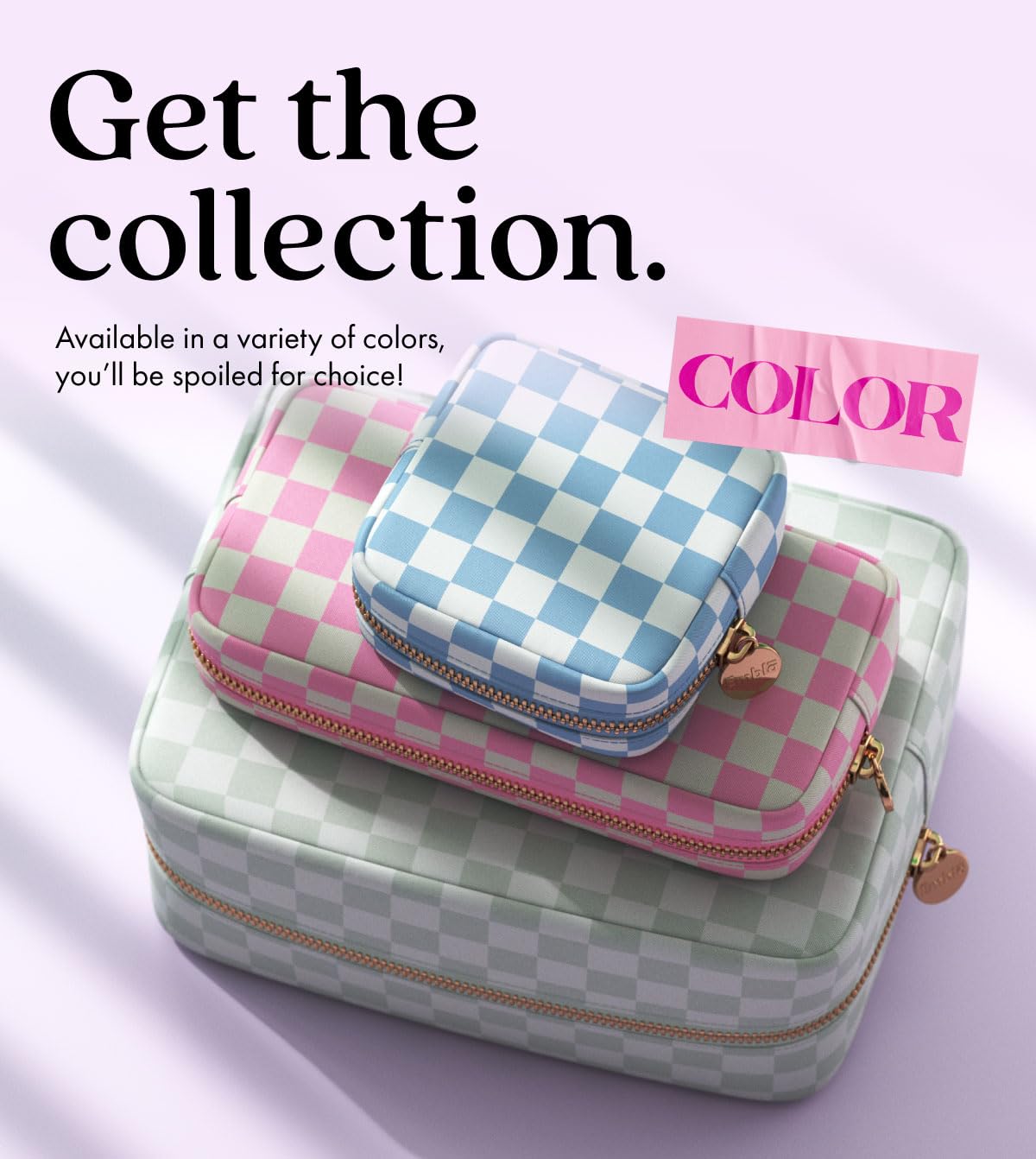 Embla Makeup Bag Travel Cosmetics Pouch and Toiletry Bag, Nylon Zipper Pouch Purse, Cute Make Up Organizer Storage Tote for Women Girls, Travel Skincare Case, Large Makeup Case, Sand Checkered