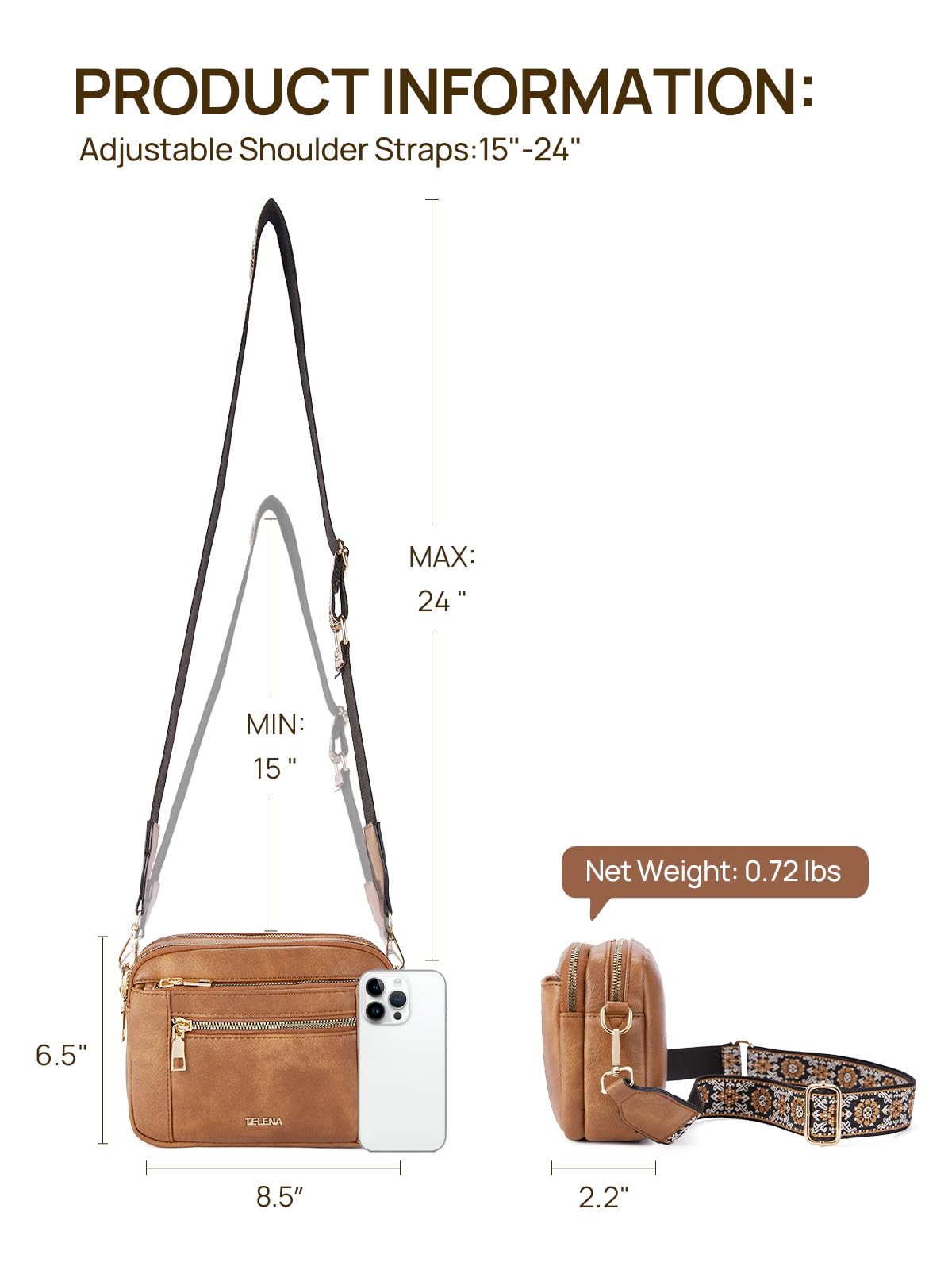 Telena Small Crossbody Bags For Women Vegan Leather Crossbody Purse With Adjustable Wide Strap For Daily Life