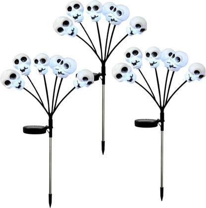 Set of 3 Halloween Skull Lights Outdoor Solar Pathway Lights with 18 Cool White LEDs for Garden Yard Lawn Patio Decorations