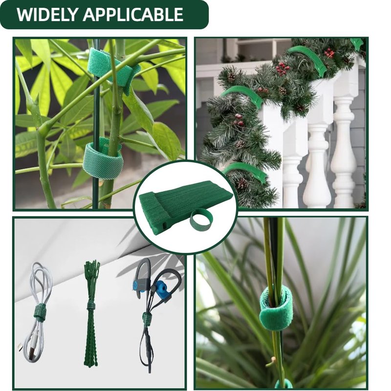 CHZKVOY, Green, Reusable, 100PCS, 6 - Inch Adjustable Anti - Slip Nylon Plant Ties & Straps Featuring Hook and Loop Fasteners - Optimal for Climbing Plants Support and Christmas Garland Ties