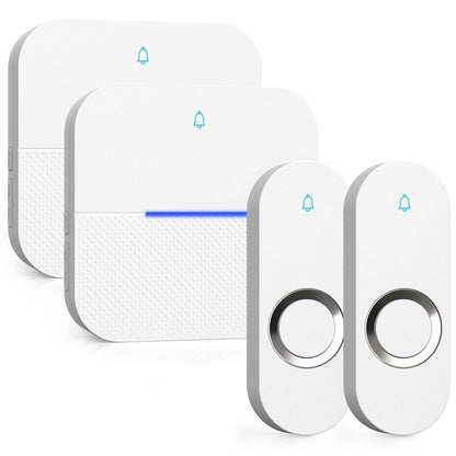 AIDA Lighted Wireless Doorbell for Home, Waterproof Battery Doorbell Wireless 1,000ft Range, 5 Volume Levels with 58 Doorbell Chimes & LED Flash (White, Doorbell with 2 Buttons & 1 Receiver)