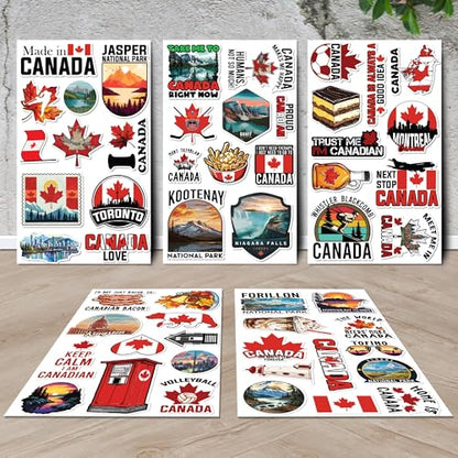 Canada Travel Stickers 50 Pieces Vinyl Waterproof Decal for Laptop Water Bottle Phone Car Window Bike Motorcycle Stakeboard Scrapbook Canadian Vacation Sticker Gifts