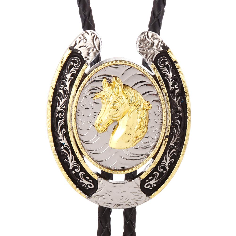 HUABOLA CALYN Bolo Tie for Men- Western Cowboy Native American Golden Horse Bolo Tie