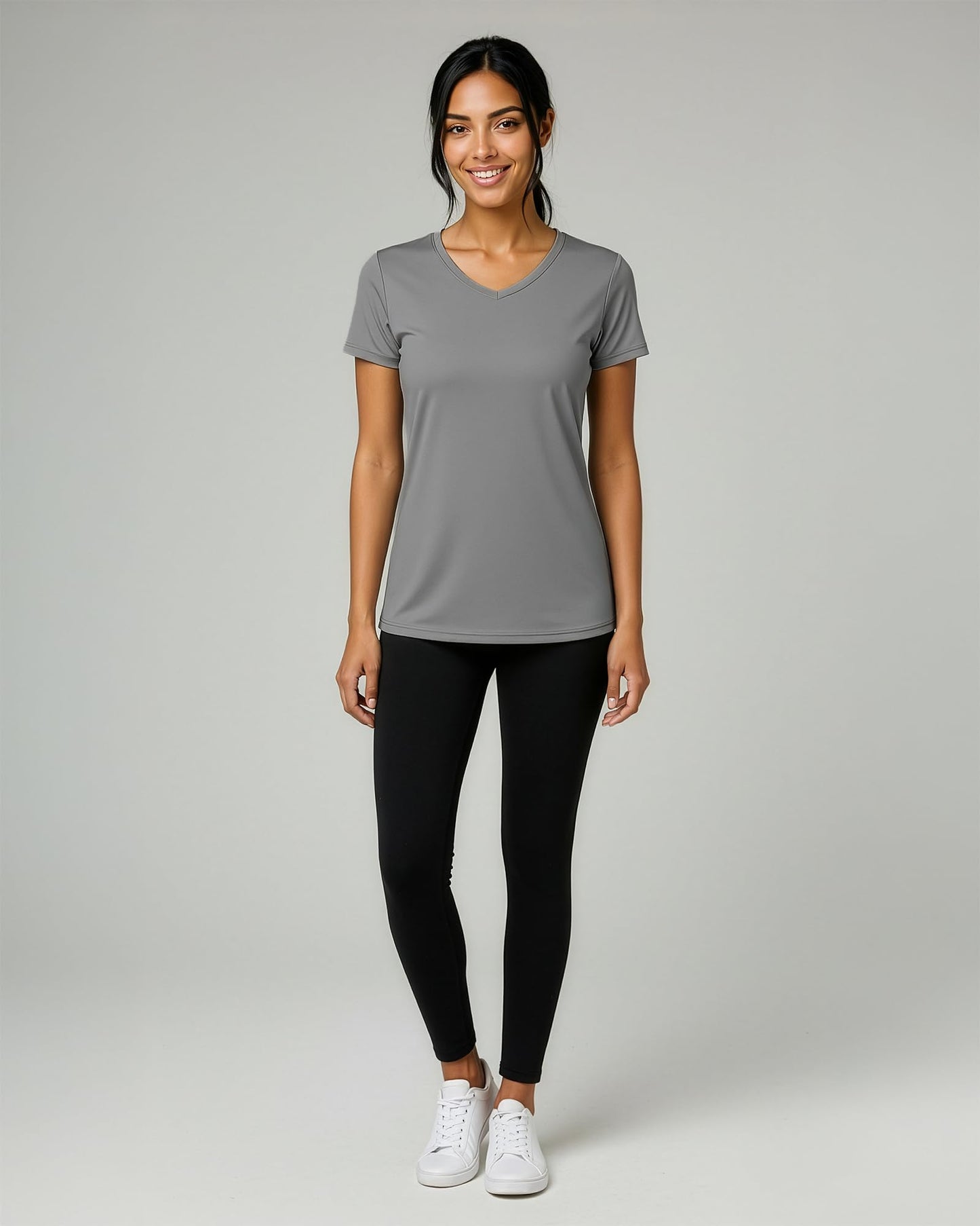 Real Essentials 5 Pack: Women's Dry-Fit Short Sleeve V Neck T Shirt Workout Fitness Yoga Top Tee (Available in Plus Size), Set 10, 3X