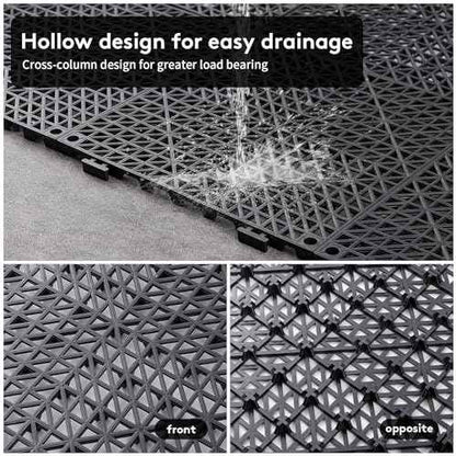 12PCS Interlocking Drainage Mat, 12" x 12" Non-Slip Splicing Rubber Drainage Floor Mats with Holes, Cushioning Floor Tiles Mats for Deck, Pool, Indoor Bathroom & Outdoor Balcony-Black