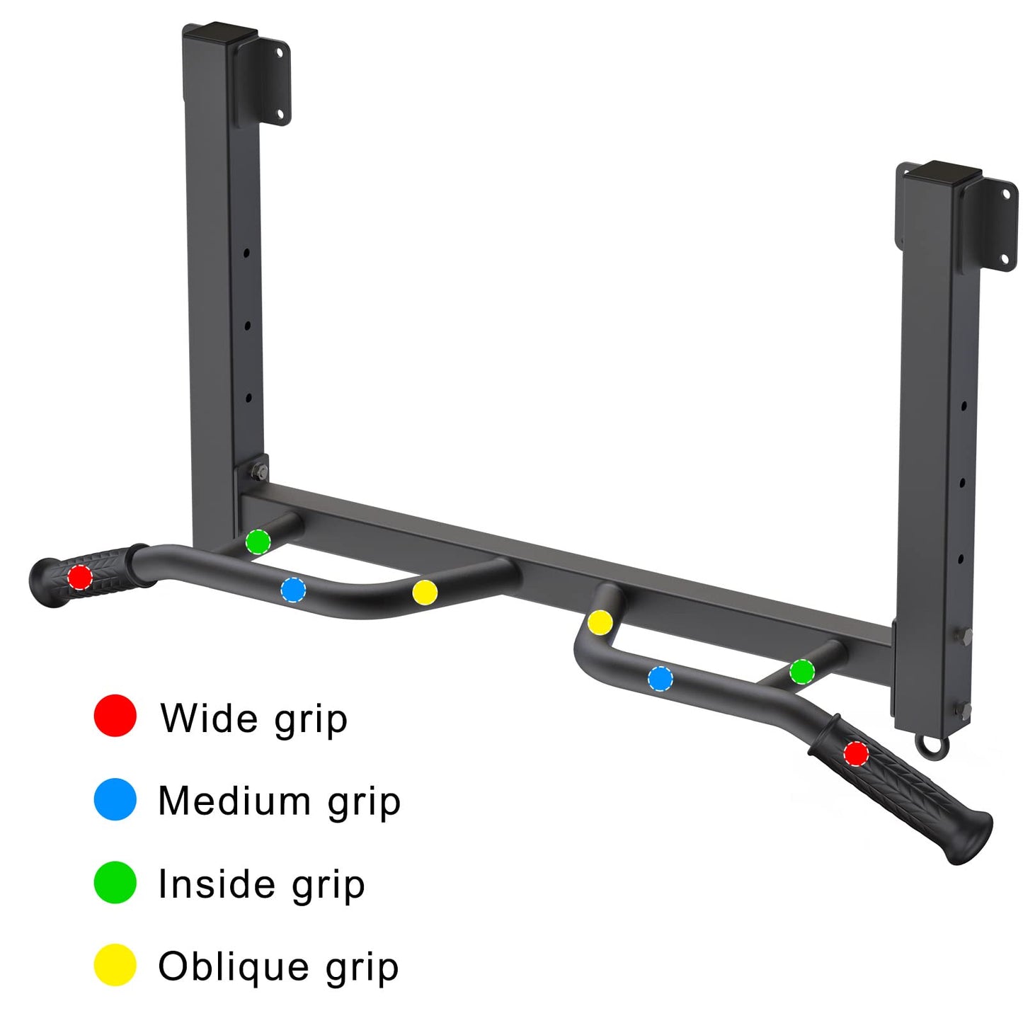 Kipika Joist Mount Pull Up Bar - Heavy Duty Chin Up Bar - 4 Height Levels, Multi-Angle Grip, Rings for Accessories - Ideal for Home Gym Workout and Crossfit Training