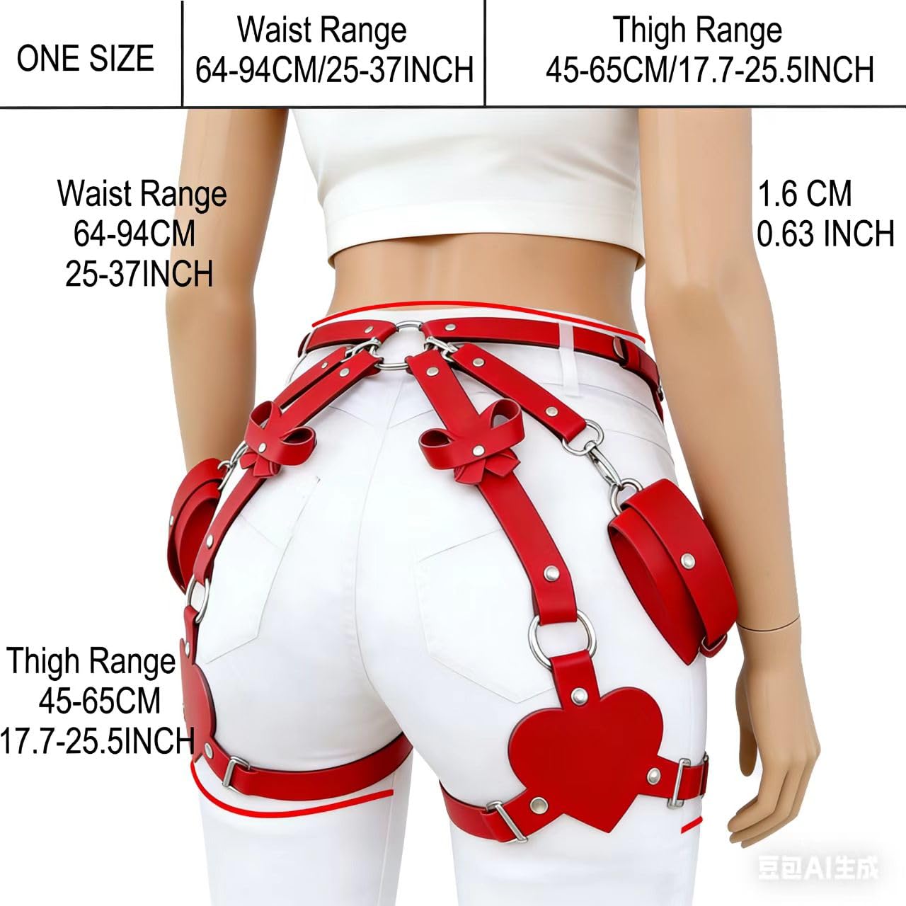 Red Punk Faux Leather Decorative Straps Set, Women's Rave Waist Chain Belt, Gothic Festival Accessory for Women, Cosplay Club Party Halloween