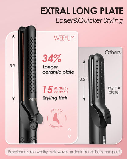 Airflow Styler Curling Iron 1 Inch Extral Long Plate, Dual Voltage Hair Straightener and Curler 2 in 1 for All Hair,Travel Flat Iron Hair Curler Ceramic