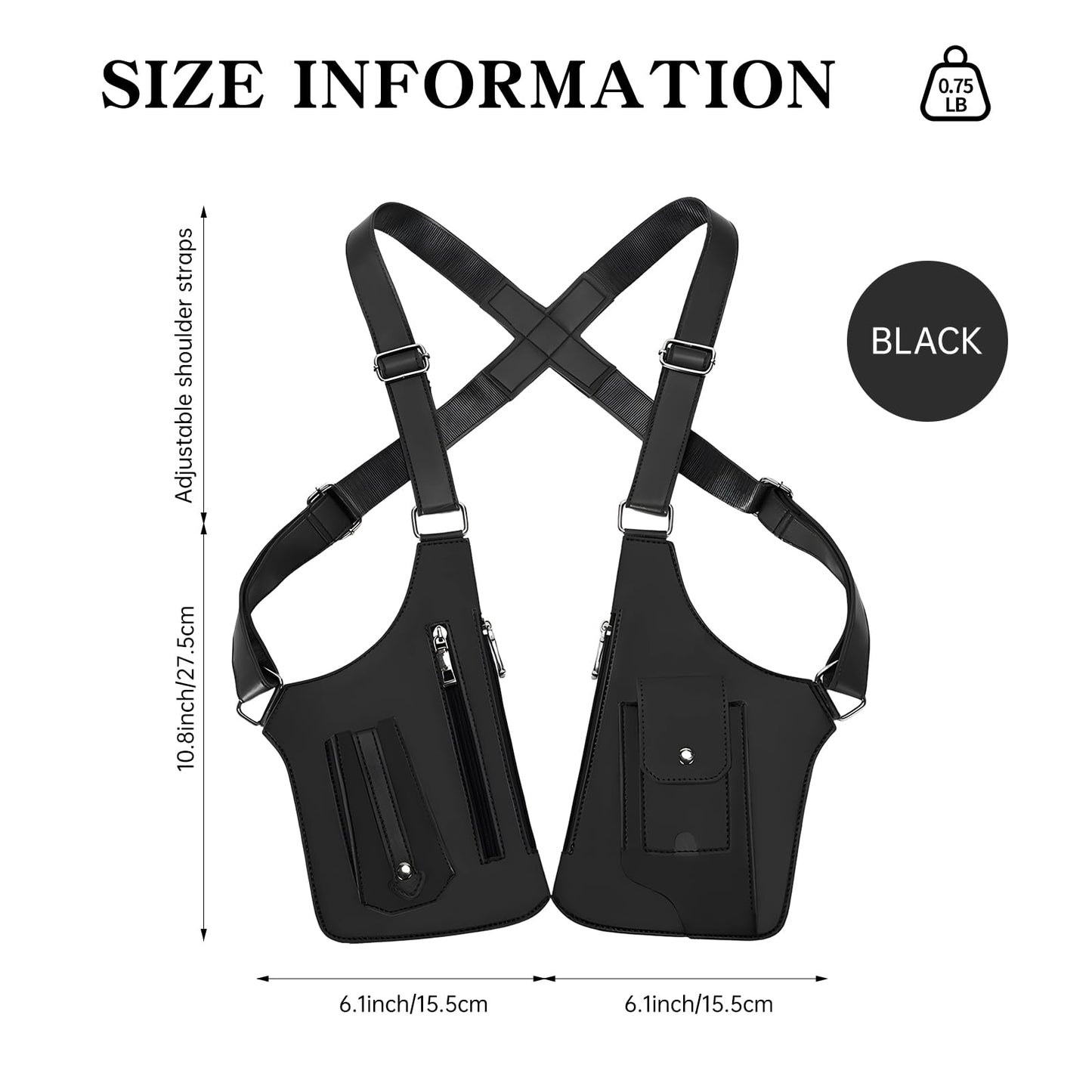 Pawbena Double Shoulder Armpit Bag for Men, Anti-Theft Underarm Shoulder Holster Bag with Adjustable Strap, Hidden Phone Wallet Pocket for Travel & Daily Commute (Black)